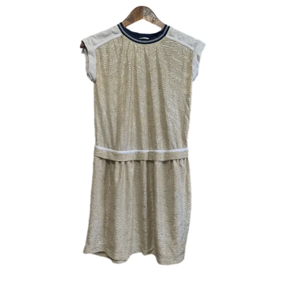 Crewcuts J.Crew Gold Metallic Textured Dress Kids 14 Shimmer Drop Waist EC4V 6JA